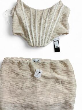 Fashion Nova Cream Textured Corset Top & Mini Skirt Set